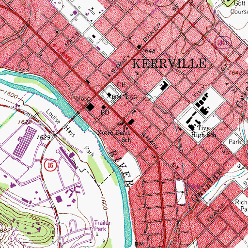 Topographic Map of Notre Dame School, TX