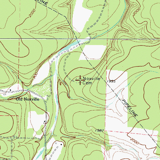 Topographic Map of Noxville Cemetery, TX