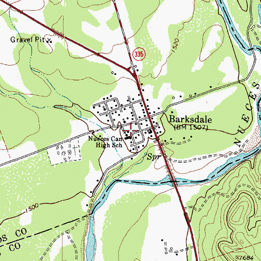 Topographic Map of Nueces Can High School, TX