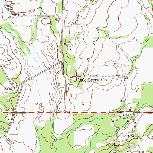 Topographic Map of Oak Creek Church, TX