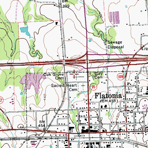 Topographic Map of Oak Grove Cemetery, TX