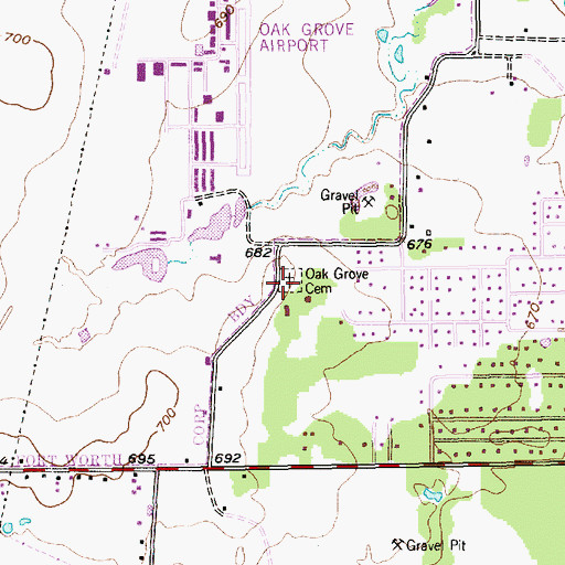 Topographic Map of Oak Grove Cemetery, TX