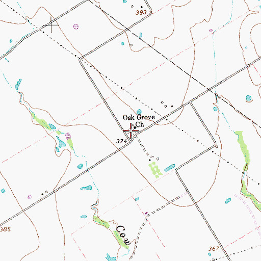 Topographic Map of Oak Grove Church, TX