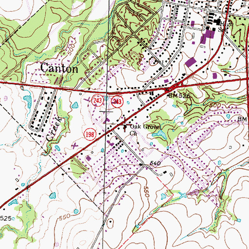 Topographic Map of Oak Grove Church, TX