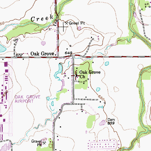 Topographic Map of Oak Grove Church, TX