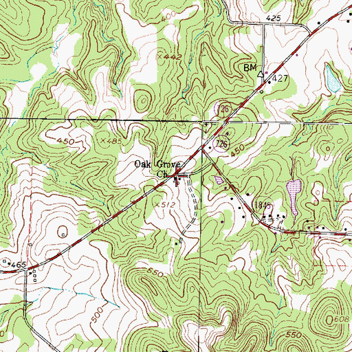 Topographic Map of Oak Grove Church, TX