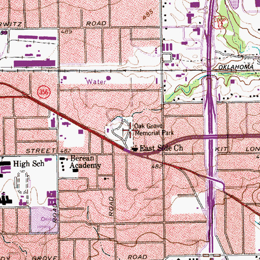 Topographic Map of Oak Grove Memorial Park, TX