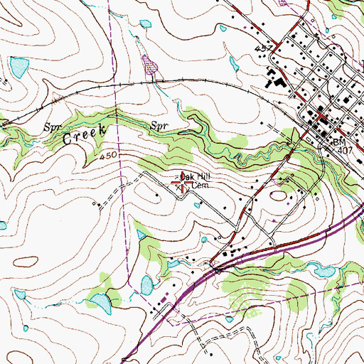 Topographic Map of Oak Hill Cemetery, TX