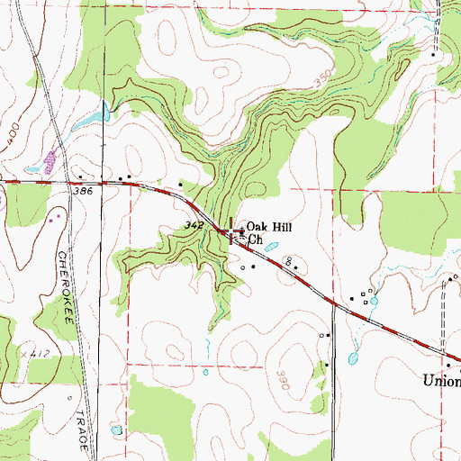 Topographic Map of Oak Hill Church, TX