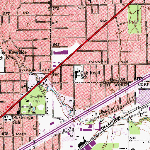 Topographic Map of Oak Knoll School, TX