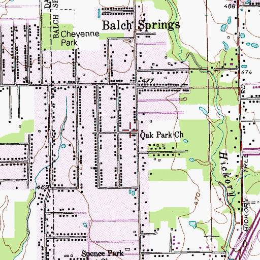 Topographic Map of Oak Park Church, TX