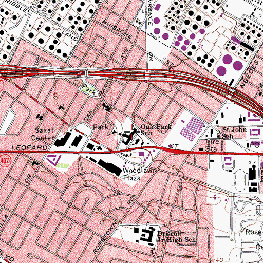 Topographic Map of Oak Park School, TX