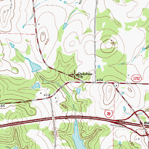 Topographic Map of Oakdale Church, TX