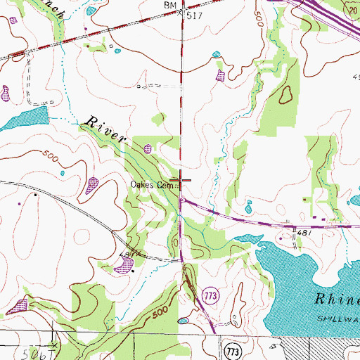 Topographic Map of Oakes Cemetery, TX