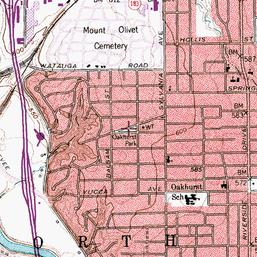 Topographic Map of Oakhurst Park, TX