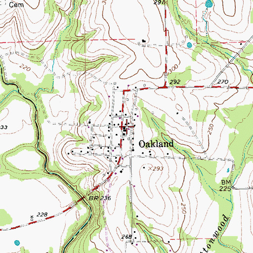 Topographic Map of Oakland, TX