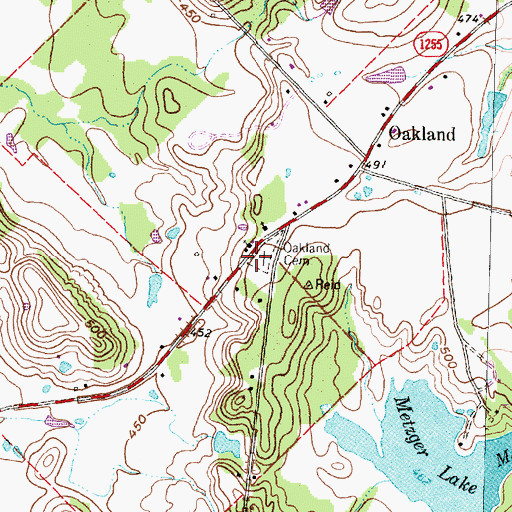 Topographic Map of Oakland Cemetery, TX
