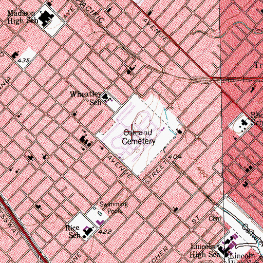 Topographic Map of Oakland Cemetery, TX