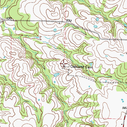 Topographic Map of Oakland Cemetery, TX