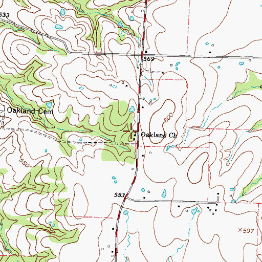 Topographic Map of Oakland Church, TX