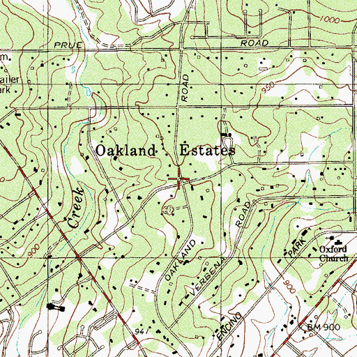 Topographic Map of Oakland Estates, TX