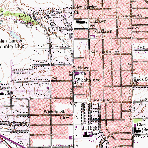 Topographic Map of Oaklawn Church, TX