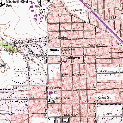 Topographic Map of Oaklawn Church, TX