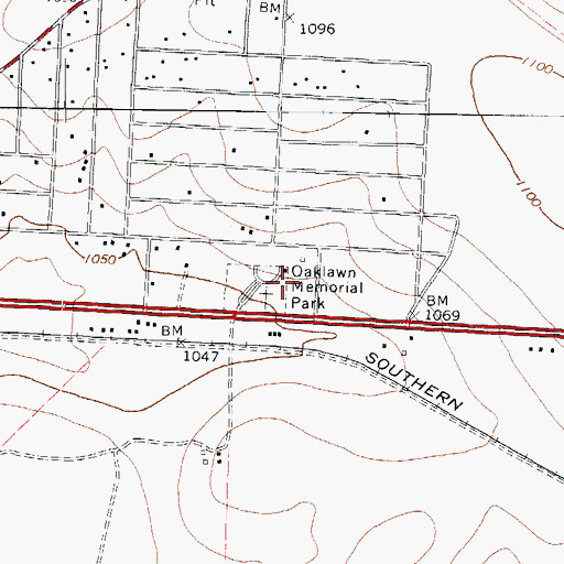 Topographic Map of Oaklawn Memorial Park, TX