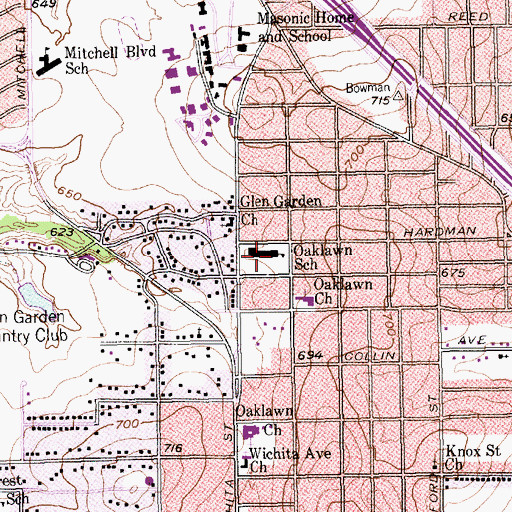 Topographic Map of Oaklawn School, TX