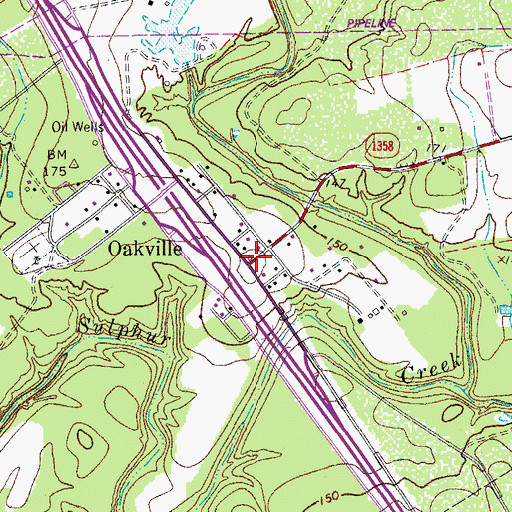 Topographic Map of Oakville, TX
