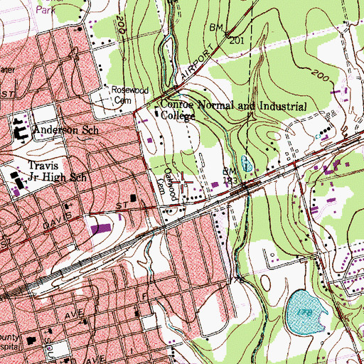 Topographic Map of Oakwood Cemetery, TX