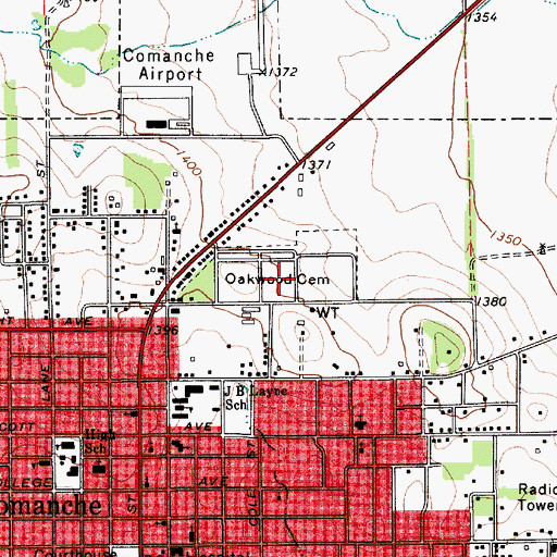 Topographic Map of Oakwood Cemetery, TX