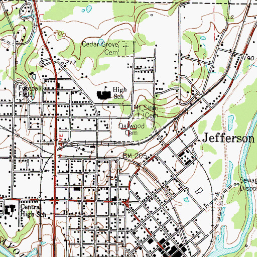 Topographic Map of Oakwood Cemetery, TX