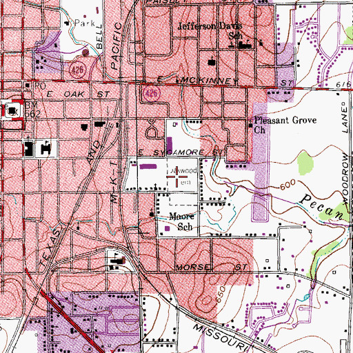 Topographic Map of Oakwood Cemetery, TX