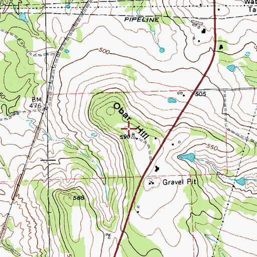 Topographic Map of Obar Hill, TX