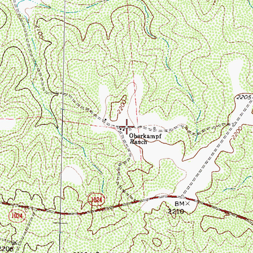Topographic Map of Oberkampf Ranch, TX