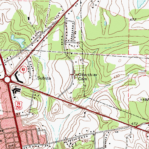 Topographic Map of Oberthier Cemetery, TX