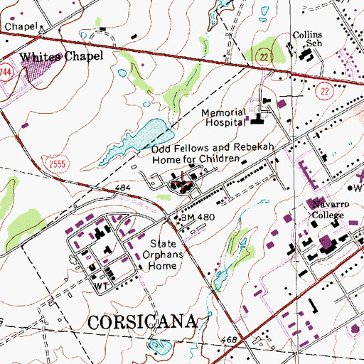 Topographic Map of Odd Fellows and Rebekah Home for Children, TX