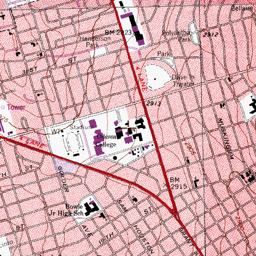 Topographic Map of Odessa College, TX