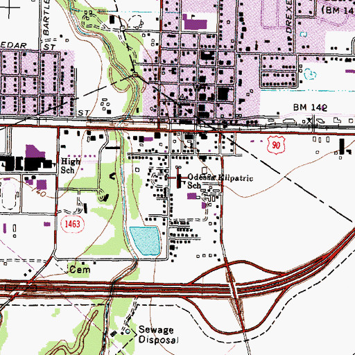 Topographic Map of Odessa Kilpatric School, TX