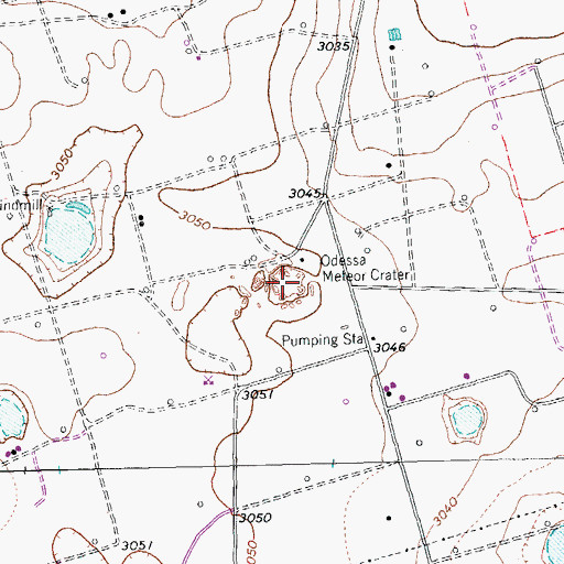 Topographic Map of Odessa Meteor Crater, TX