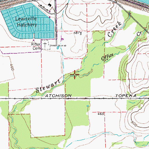 Topographic Map of Office Creek, TX