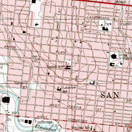 Topographic Map of Ogden School, TX