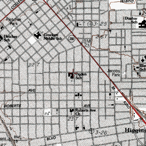 Topographic Map of Ogden School, TX
