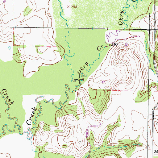 Topographic Map of Okry Creek, TX