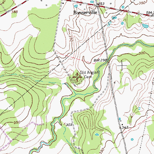 Topographic Map of Old Anglon Cemetery, TX