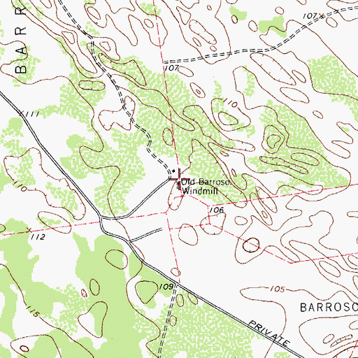 Topographic Map of Old Barrosa Windmill, TX