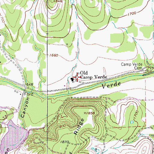 Topographic Map of Old Camp Verde, TX