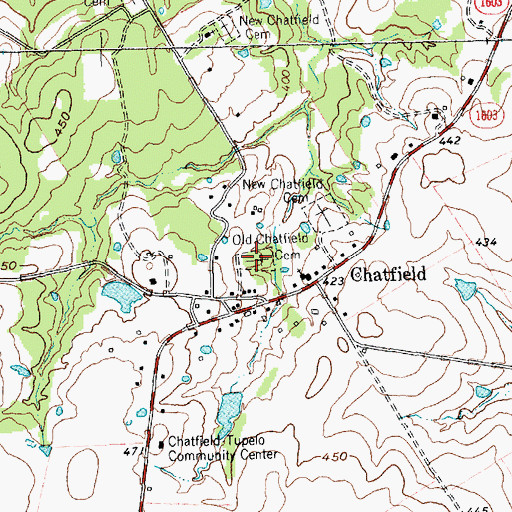 Topographic Map of Old Chatfield Cemetery, TX