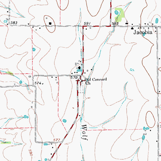 Topographic Map of Old Concord Church, TX